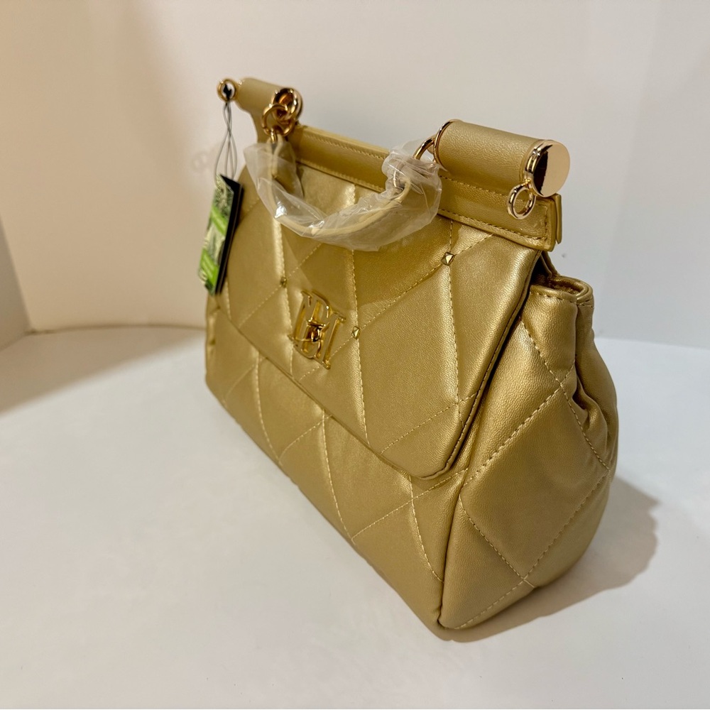 Badgley Mischka Gold Quilted Shoulder Bag - Picture 6 of 6